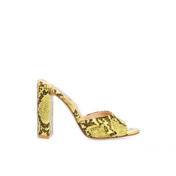 Yellow Snake Print Slip On Block Heel Mules - Picture 5 of 6